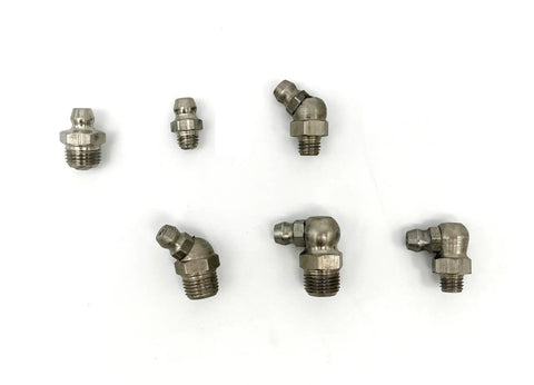 Stainless Steel SAE Grease Fittings Set 40 Pc Marine Grade 303 Includes 1 Quarter Inch 28 LT Straight, 1 Eighth Inch 27 PTF Straight 