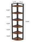 Straight Up Dope Six Tier Corner Shelf And Bookshelf Combining Rustic Wood Grain With Reinforced Steel Frame, 70.86" tall.