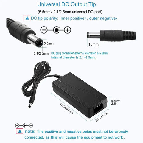 Beefy 24V DC Power Supply 4A 96W 100 240V AC To 24V DC Switching Adapter with 5.5x2.5mm plug and DC output tip dimensions