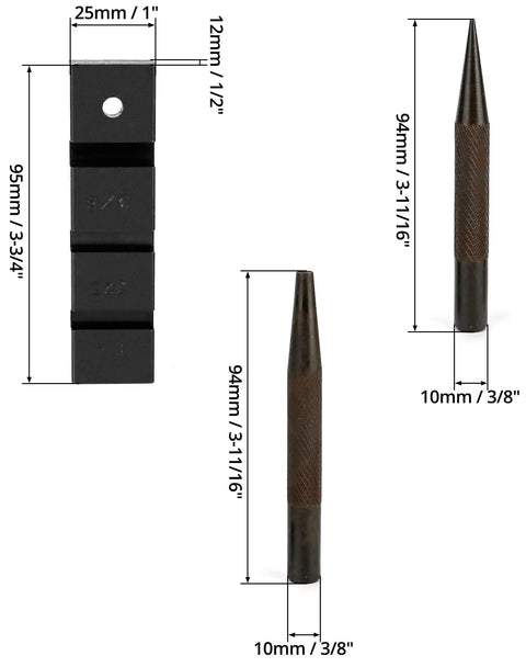 Pocket Chainsaw Breaker Kit With 3 Rivet Punch Bars And Link Removal Tool showing size dimensions for compact design.