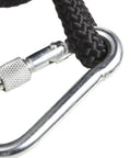 Close-up of rust resistant nylon steel tie rope and carabiner for Straight Up Heavy Duty Horse Gate Latch For Secure Barn Fence Fastening.