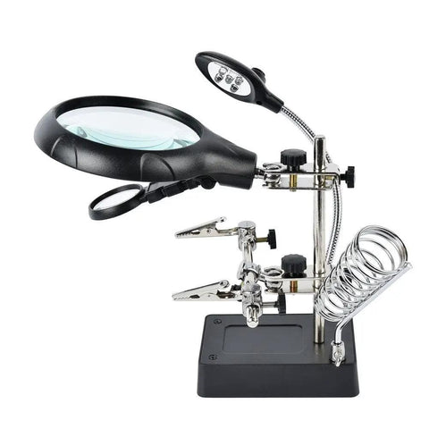 LED Light Magnifier Desk Lamp With 2.5X, 7.5X And 10X Lenses, Soldering Station Helper Clamp, Alligator Clip Stand