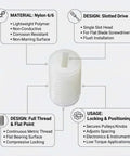Top Shelf M4 X 12mm Nylon Slotted Set Screws, White Plastic Grub Fasteners With Zero Shorts Guarantee, Non Conductive Insulated Hardware For Electronics And Machinery Diy Projects, Solid 250 Piece Kit Ready For Any Job, detailed view of nylon screw with slotted head.