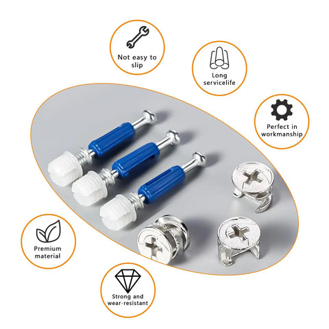 Top Shelf Cam Lock Hardware Kit With Heavy Duty Screws And Dowels, No Sweat Furniture Repair Set includes durable screws and fasteners.