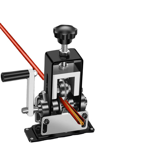No Fuss Heavy Duty Hand Crank Wire Stripper Machine For Scrap Cables showing red copper wire being fed through for insulation removal.