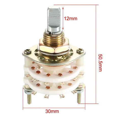 Two Pole Six Throw Rotary Switch Band Selector With Two Decks, 14 Pins, 10mm Mount Hole, 6mm Shaft, Plastic Knob Included
