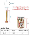 M6 Hex Furniture Screw Nut Set Kit With 30Mm 40Mm 50Mm 60Mm 70Mm 80Mm Threaded Bolts And Phillips Nuts For Wood Beds Chairs Desks Tables Easy Fit 100 Piece Assortment, M6*30 and M6 nuts size chart