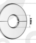 Pack Of Twelve Split Flange Escutcheon Plates With Sharp Chrome Finish showing 2.8in diameter and 0.88in bore for plumbing fittings.