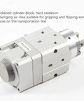 Badass Angular Rotary Actuator Delivering Slick Pneumatic Clamping And Dependable Grip Power Built To Handle Rough Shop Jobs And Precision Automation Tasks Without Any Hassle Or Headaches, silver cylinder block.