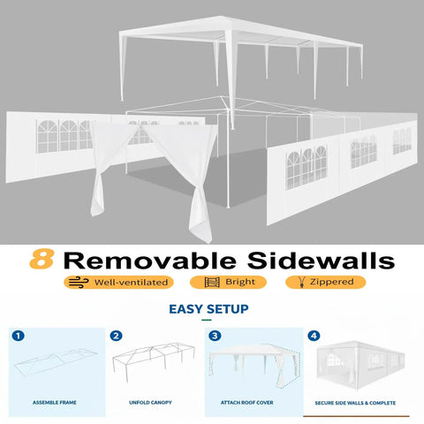 Diagram of 10x30 Ft Party Tent Canopy With 8 Removable Sidewalls Waterproof Outdoor Gazebo for various events