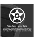 Close-up of universal garage door opener conversion kit with Intellicode security logo and safety message in black.