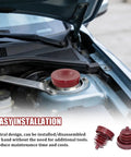 Red heavy duty power steering reservoir cap installed in Honda engine, leak proof design for smooth vehicle operation.