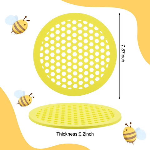 Four Pack Floating Bee Watering Station 7.87 Inch Island Float Tray For Pollinators, shown in yellow foam with honeycomb design