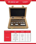 Pro Grade 32 Piece Ceramic Gauge Block Set Boasting Hella Tight Tolerances For Micrometer And Caliper Inspection While Delivering Badass Wear Resistance For Routers And Table Saw Shop in display case.