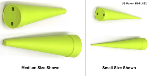 Hydraulic Oil Service Plugs Kit For Unpressurized Systems Round Plug Set medium and small sizes in Hi-Viz green, side view.