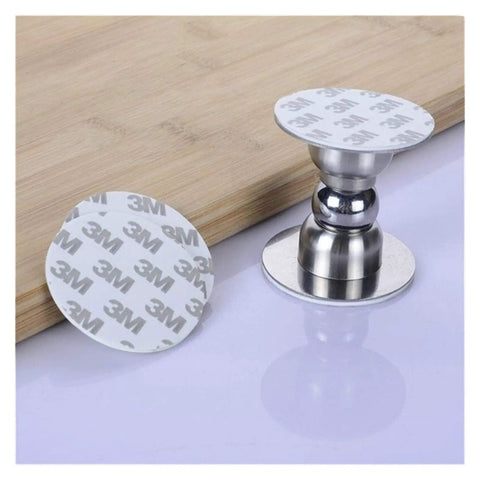 Heavy Duty Stainless Steel Door Stops For Home With Magnetic Noiseless Catch, close-up of stainless steel door stopper with adhesive pad.