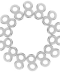 Top Notch Figure Eight Tabletop Connectors 180 Pack Stainless Steel Furniture Assembly Hardware arranged in a circular pattern.