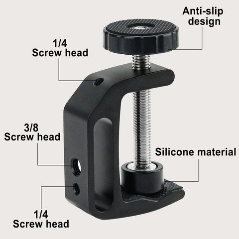 Two Pack Universal C Clamp Set With 1/4 Inch And 3/8 Inch Thread Holes For Desktop Mounts LCD Monitors Flash Stands Desks Carts Benches