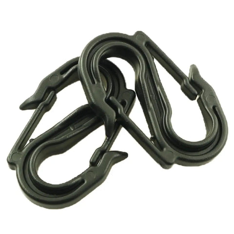Heavy Duty S Shaped Double Ended Hooks Set 10 Pack Black 2.2x1.65x0.35 Inch for ropes tarps and camping gear, close-up view