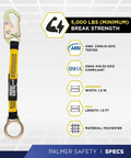 18 Inch D Ring Extender For Fall Protection With Three Quarter Inch Snap Hook And D Ring Premium Polyester Webbing With Chafe Guard OSHA ANSI