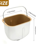 Rectangle Bread Machine Baking Bucket For Two Pound Loaf Dough Dead Simple Twist Lock Design Heavy Duty Kitchen Workhorse with size dimensions.