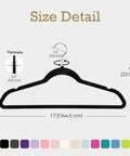 Size detail of Black Velvet Non Slip Hangers 60 Pack Heavy Duty Clothes Hangers With Premium Slim Design, dimensions labeled.