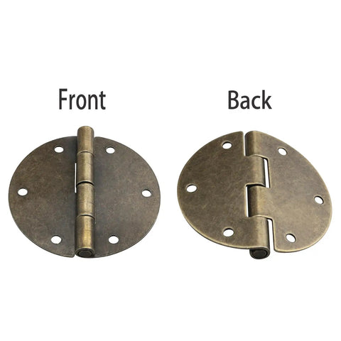 Top Tier Antique Brass Small Hinges For Furniture And DIY Projects Includes Twenty Four Mounting Screws Rust Resistant Vintage Metal Folding Hardware with front and back views.