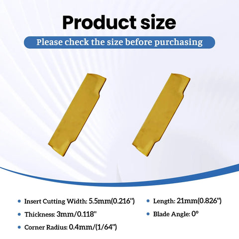 Heavy Duty 20Pcs MGMN150-G Carbide Grooving Cut-Off Inserts with CVD Yellow Coating, size details