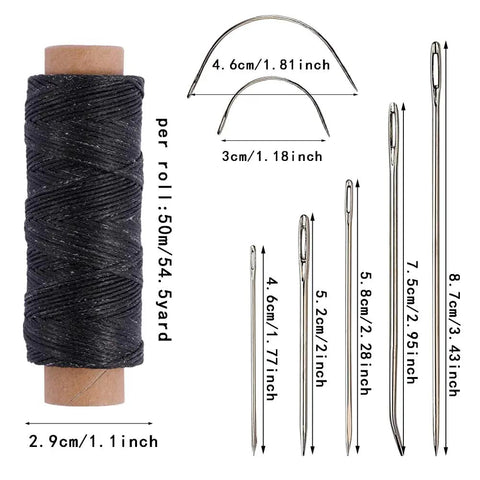 Pro Grade Waxed Leather Thread Kit With 50M Of 150D Flat Waxed Thread And Seven Steel Leather Needles
