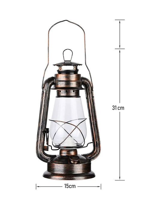 Pack Of 2 Vintage Rustic Lantern Lamps With Edison LED Bulbs, Bronze Rust Finish, 12 Inch Tall, 6 Inch Diameter