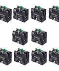 10 Pack Normally Open Contact Block Fits 22 Mm Industrial Push Buttons AC 15 Rated 240 Volt 3 Amp, side view of black auxiliary modules.