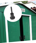 Carbon Steel Barn Door Track Stopper Kit With Sliding Door Guides And Wall Spacers Easy To Install For DIY Projects Heavy Duty Hardware shown in use on green shed