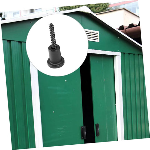Carbon Steel Barn Door Track Stopper Kit With Sliding Door Guides And Wall Spacers Easy To Install For DIY Projects Heavy Duty Hardware shown in use on green shed