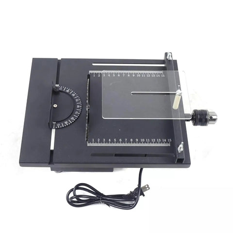 Top view of 110V Portable Table Saw Gem Jewelry Rock Polishing And Grinding Machine with ruler and power cord visible