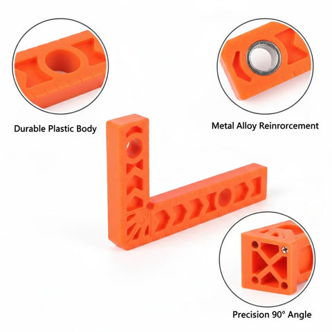 3 Inch Square Positioning Jig Boasts Dead Nuts Accurate 90 Degree Alignment For Cabinet Buildouts Woodworking Corner Clamps Diy No Fuss Assembly Projects Orange Tool showing durable plastic body and metal alloy reinforcement.