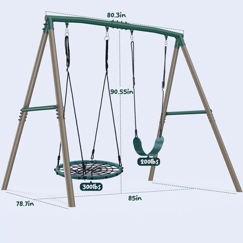 7.5 Ft Tall Backyard Swing Set With Spider Swing And Belt Swing, Heavy Duty Metal Frame, A Frame Outdoor Swingset For Kids And Adults