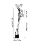 Heavy Duty Kick Down Door Stop Hands Free Door Stopper, zinc alloy with rubber foot, measurements shown, easy install.