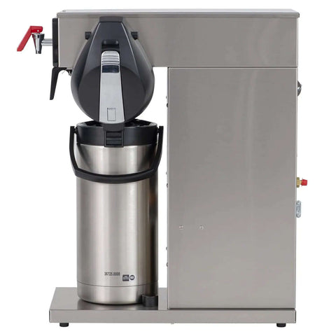 Side view of Axiom Dual Voltage Airpot Coffee Brewer With LCD, Programmable Brew Levels, Cold Brew Lockout, and Tank Temperature Control