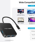 Image of a black Must Have Six In One USB C Hub With 4K 60Hz HDMI Output, showing USB ports, compatible with various devices.