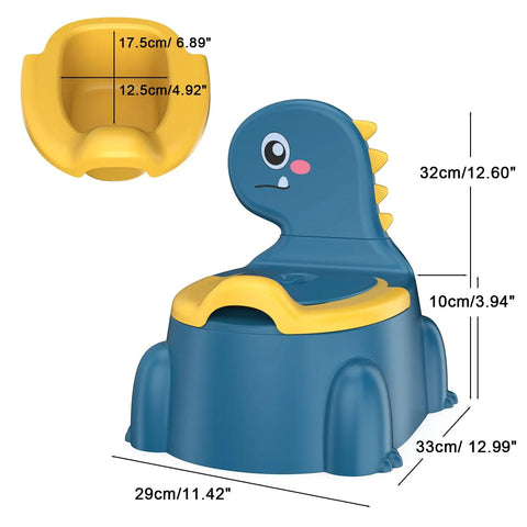 Toddler Potty Training Seat With Dinosaur Design And Portable Travel Potty Chair For Little Ones Featuring Quick Snap Lid Splash Guard Non Slip Base And Sturdy Legs For No Fuss Potty Practice Blue