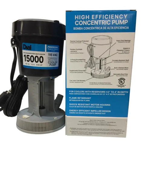 Heavy Duty Workhorse Evaporator Pump For Swamp Coolers 115V Concentric Motor with wiring and specifications shown.