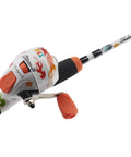 Close-up of the Customize It Spincast Youth Fishing Pole And Reel Combo For Kids with decorated rod and size 6 reel.