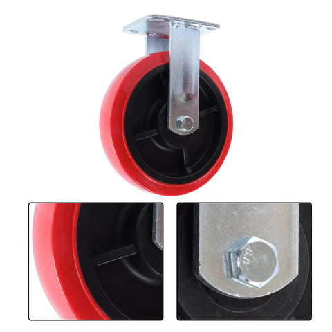 Ironclad 8 Inch Heavy Duty Industrial Caster Wheels With Durable Polyurethane Treads And Reinforced Galvanized Steel Brackets close-up.