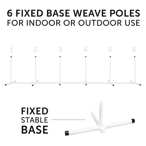 Beginner Dog Agility Kit With Jumps, Tire Jump, Weave Poles, 10 Ft Tunnel With 4 Sandbags featuring six fixed base weave poles