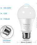 Motion Sensor LED Bulbs E26 Base Dusk To Dawn Activation Auto Light Up When Motion Is Detected At Night 8 To 16 Feet Range Turns Off After 30 To 45 Seconds Energy Efficient Long Lasting Security Lighting For Indoor Or Outdoor Use, 115mm A19 bulb