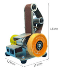 Mini Desktop Vertical Belt Sander Machine With 10pcs Sanding Belts in compact design, measuring 123mm x 183mm.