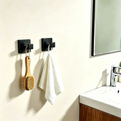 Straight Up Sturdy 2 Piece Towel Hooks For Bathroom With Matte Black Finish Rustproof Stainless Steel Square Hidden Screw Design Zero Drama Install Hits Different Look Swear By This Setup