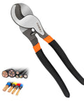 10 Inch High Leverage Cable Cutters Tough As Nails Heavy Duty Electrical Wiring And Aluminum Copper Cables Industrial Strength Wire Cutters With Grip Type Jaws And Laser Heat Treated Cutting Edges shown cutting cables