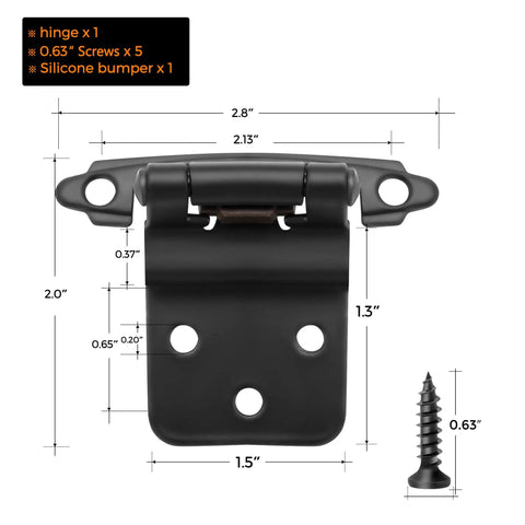 60 Packs 30 Pairs 3/8 Inch Inset Matte Black Cabinet Hinges Self Closing with screws and bumpers shown