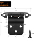 Matte Black Three Eighths Inch Inset Cabinet Hinges Self Closing 30 Pack 15 Pairs With Soft Close detailed dimensions